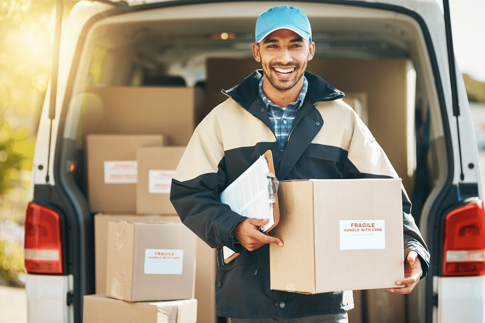 delivery truck driver in Texas smiling